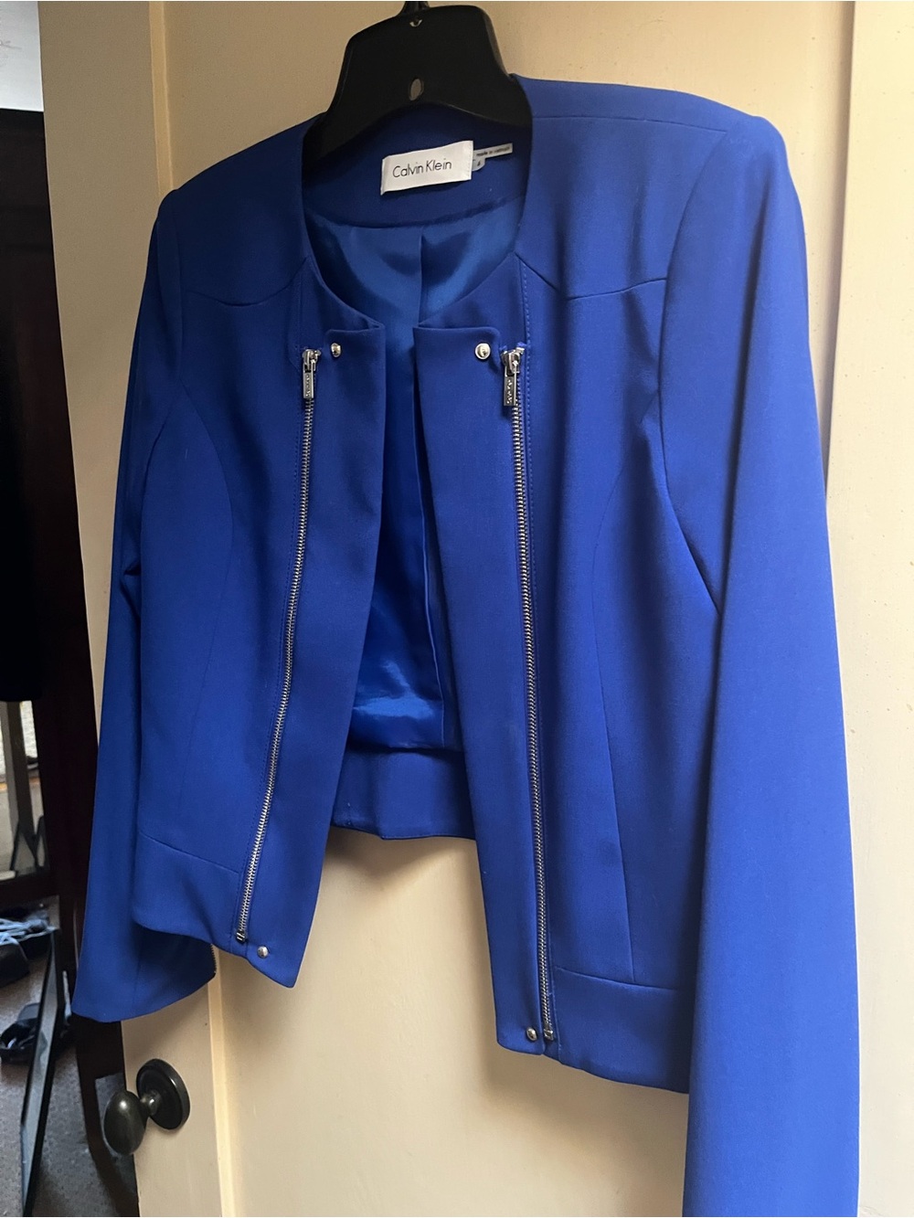 Calvin Klein Royal Blue Double-Zip Collarless Jacket